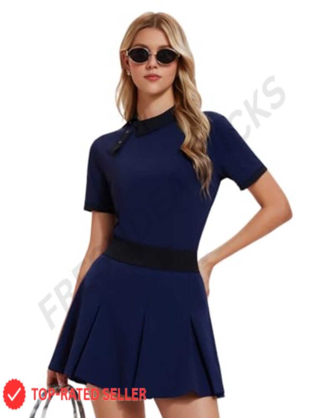 Women's 2 Piece Golf Skort Set Half Zip Polo & Pleated Tennis Skirt with Pockets